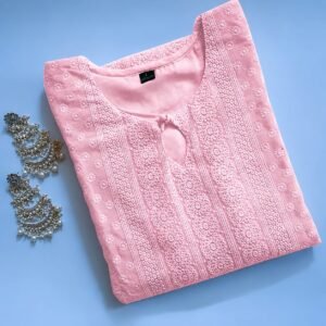 Women's Pink Straight Kurta with White Pant